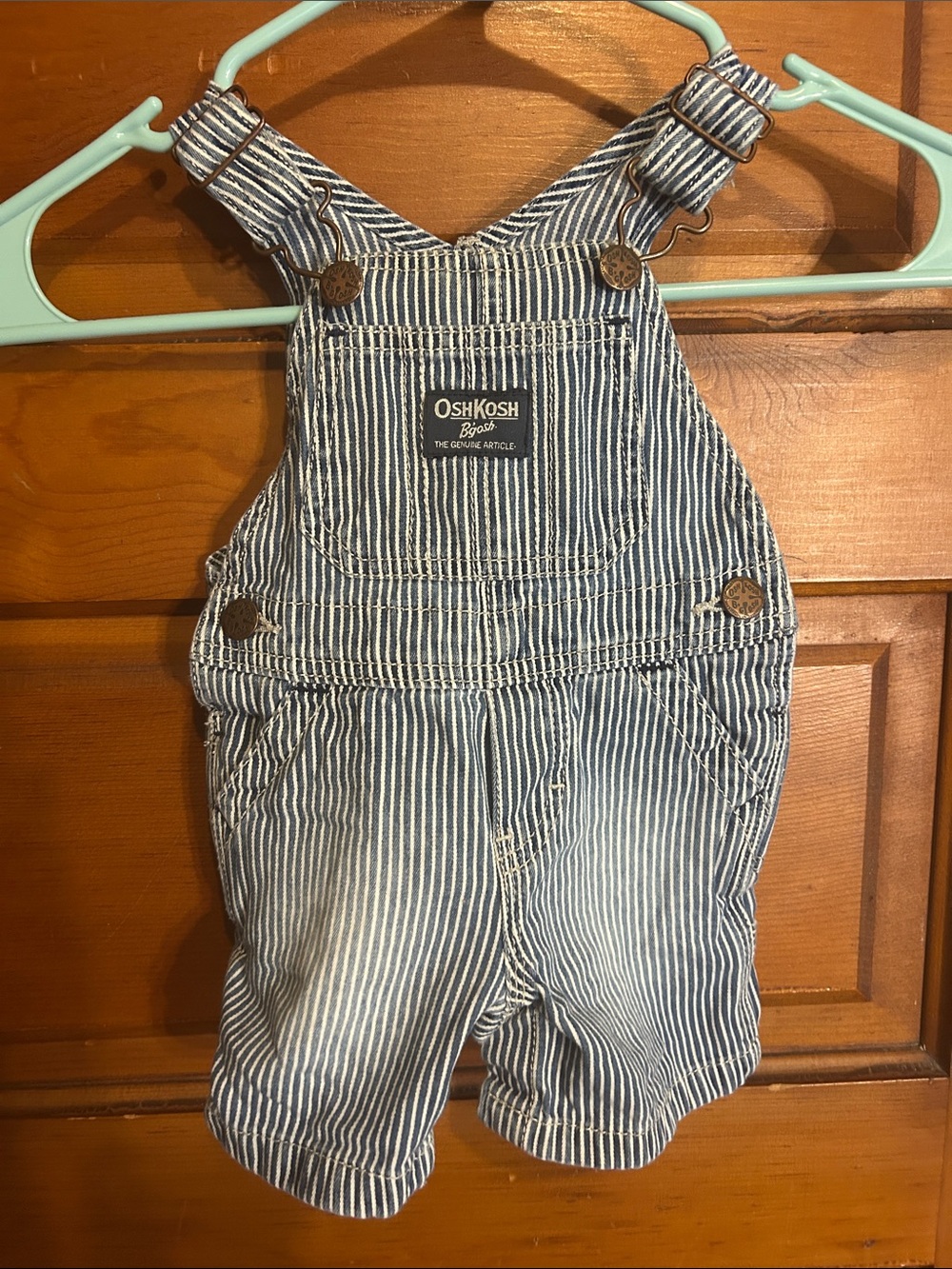 Vintage OshKosh B'gosh Navy and White Pinstripe Toddler Overalls Shorts